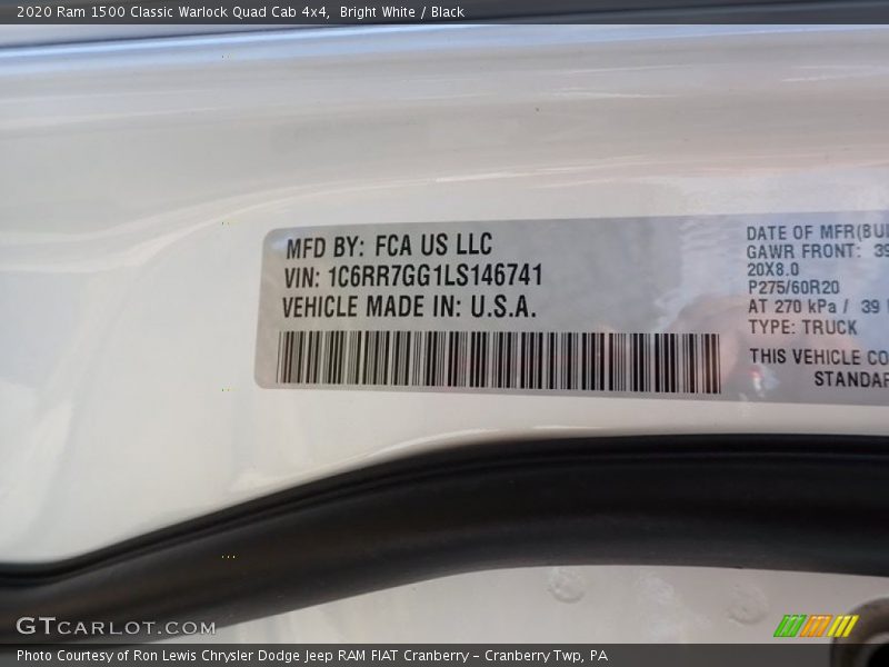 Bright White / Black 2020 Ram 1500 Classic Warlock Quad Cab 4x4