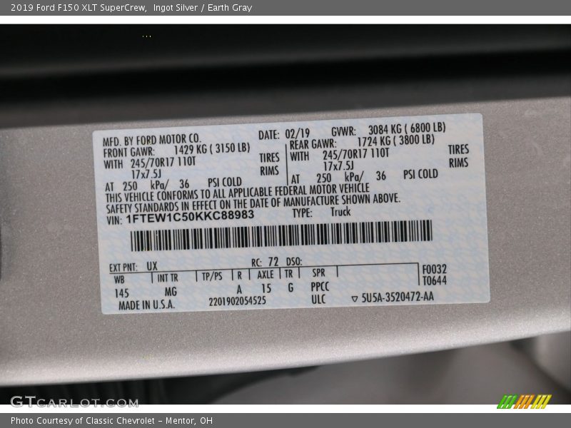 Ingot Silver / Earth Gray 2019 Ford F150 XLT SuperCrew