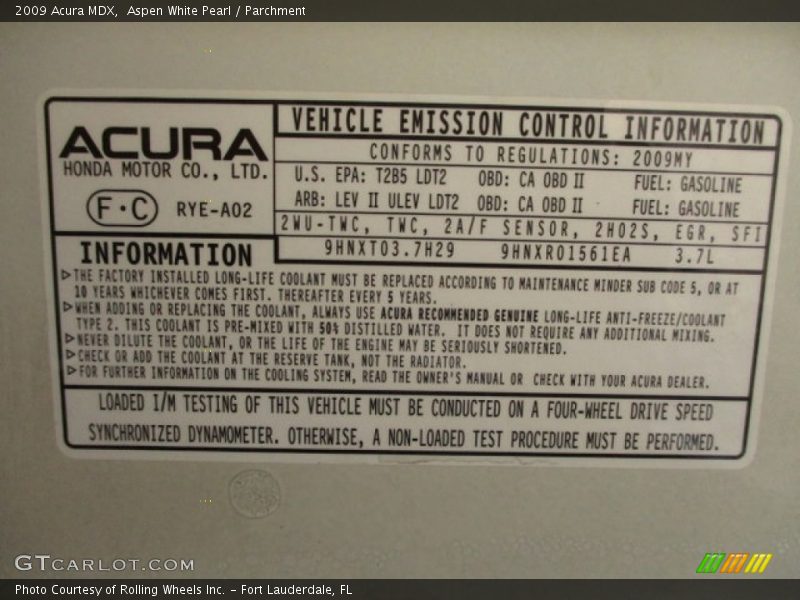 Aspen White Pearl / Parchment 2009 Acura MDX
