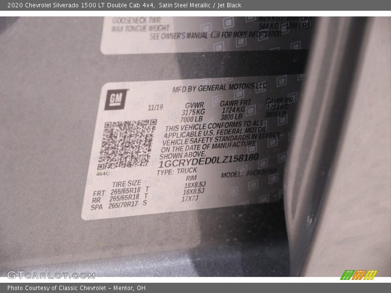 Satin Steel Metallic / Jet Black 2020 Chevrolet Silverado 1500 LT Double Cab 4x4