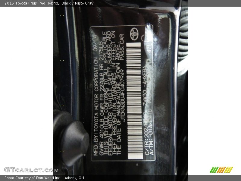 Black / Misty Gray 2015 Toyota Prius Two Hybrid