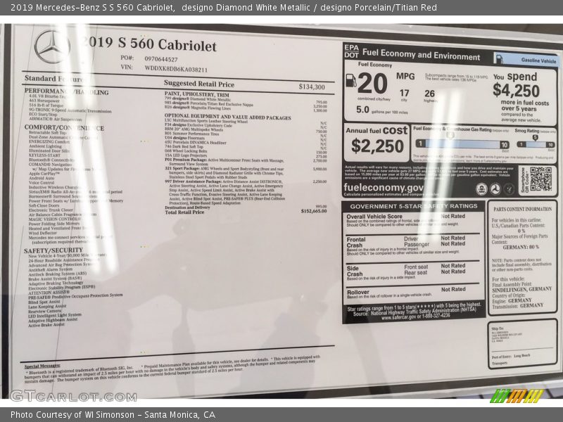 designo Diamond White Metallic / designo Porcelain/Titian Red 2019 Mercedes-Benz S S 560 Cabriolet