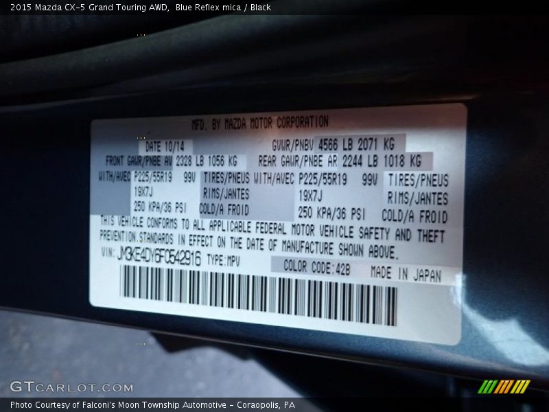 2015 CX-5 Grand Touring AWD Blue Reflex mica Color Code 42B