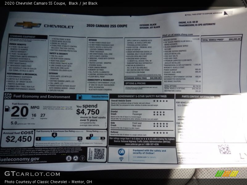  2020 Camaro SS Coupe Window Sticker