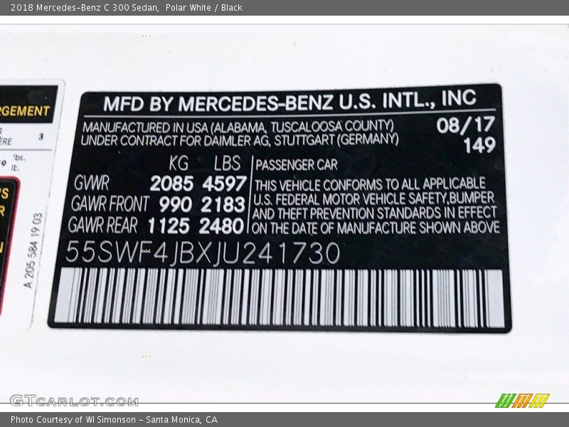 Polar White / Black 2018 Mercedes-Benz C 300 Sedan