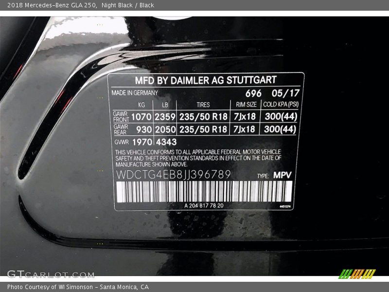 Night Black / Black 2018 Mercedes-Benz GLA 250