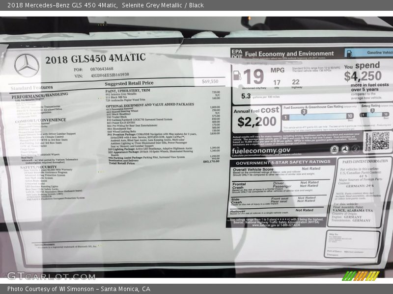 Selenite Grey Metallic / Black 2018 Mercedes-Benz GLS 450 4Matic