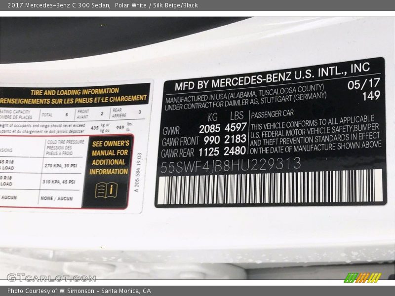 Polar White / Silk Beige/Black 2017 Mercedes-Benz C 300 Sedan