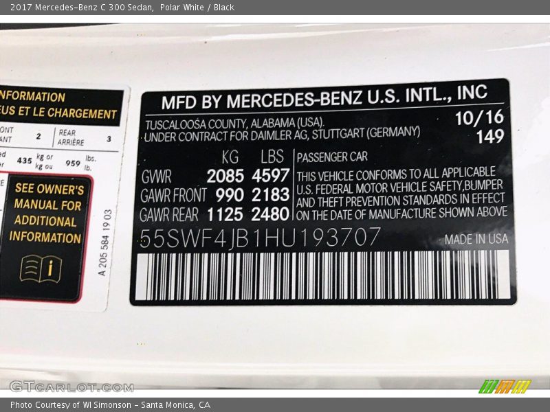Polar White / Black 2017 Mercedes-Benz C 300 Sedan