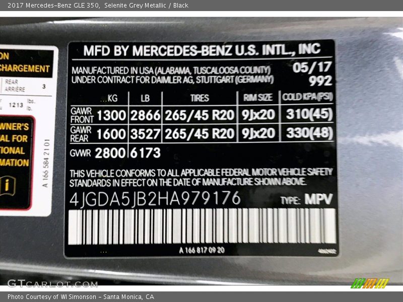 Selenite Grey Metallic / Black 2017 Mercedes-Benz GLE 350