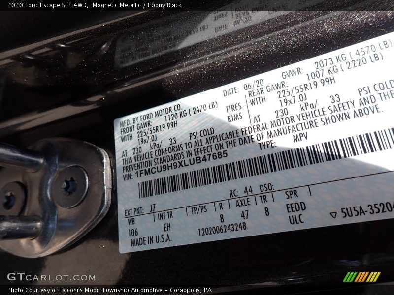 Magnetic Metallic / Ebony Black 2020 Ford Escape SEL 4WD