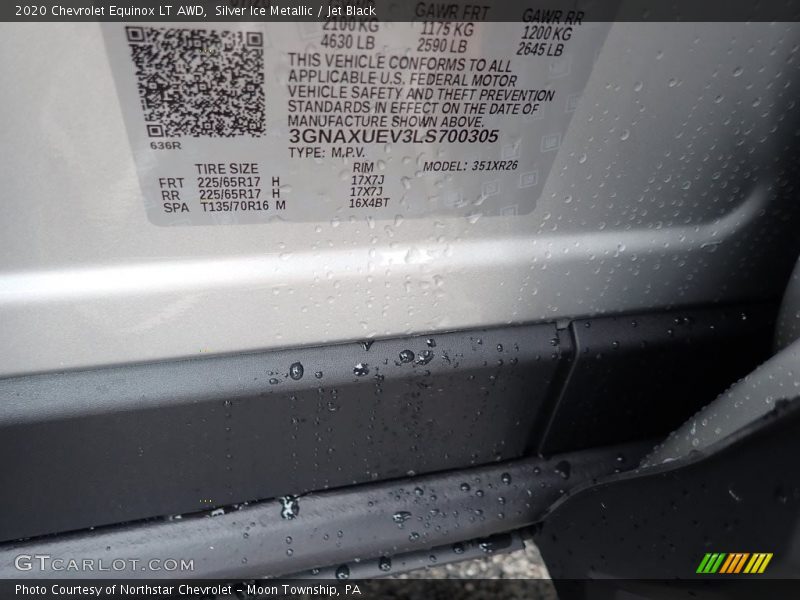 Silver Ice Metallic / Jet Black 2020 Chevrolet Equinox LT AWD