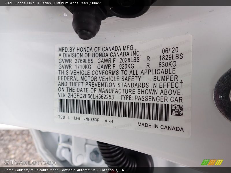 Platinum White Pearl / Black 2020 Honda Civic LX Sedan