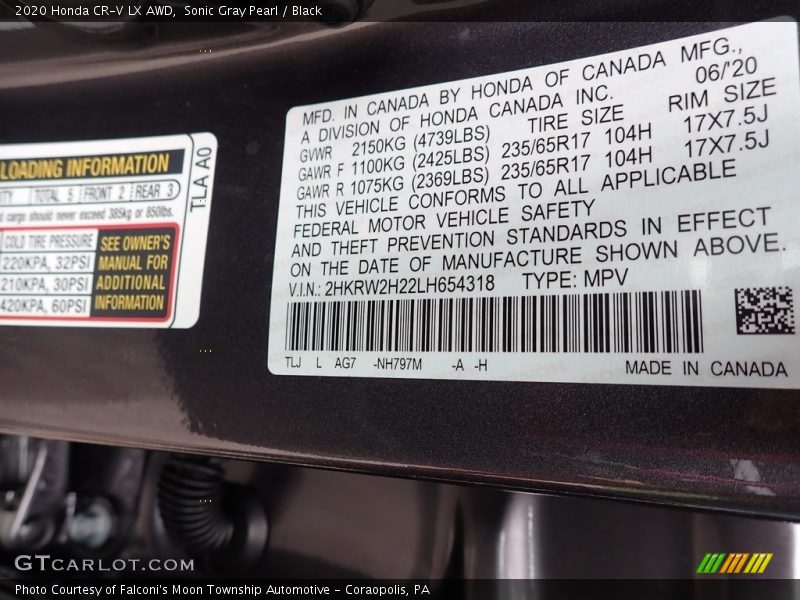 Sonic Gray Pearl / Black 2020 Honda CR-V LX AWD