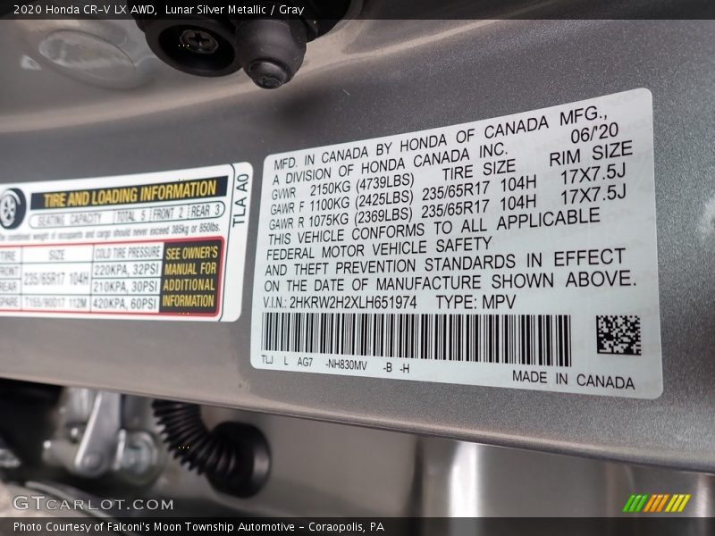 Lunar Silver Metallic / Gray 2020 Honda CR-V LX AWD