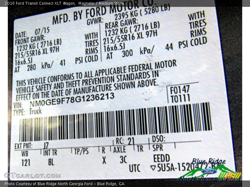 2016 Transit Connect XLT Wagon Magnetic Color Code J7