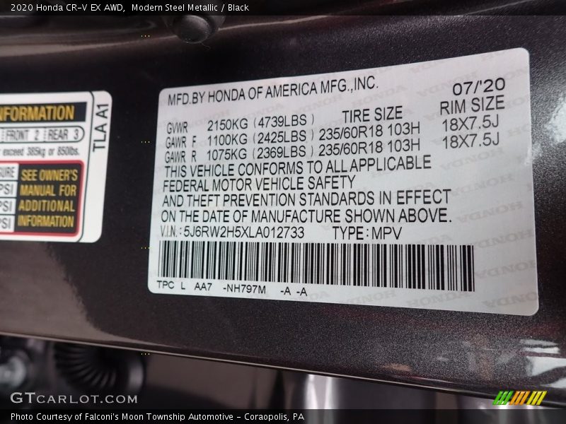 Modern Steel Metallic / Black 2020 Honda CR-V EX AWD