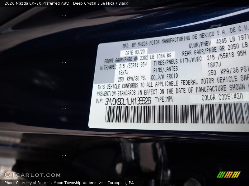 Deep Crystal Blue Mica / Black 2020 Mazda CX-30 Preferred AWD