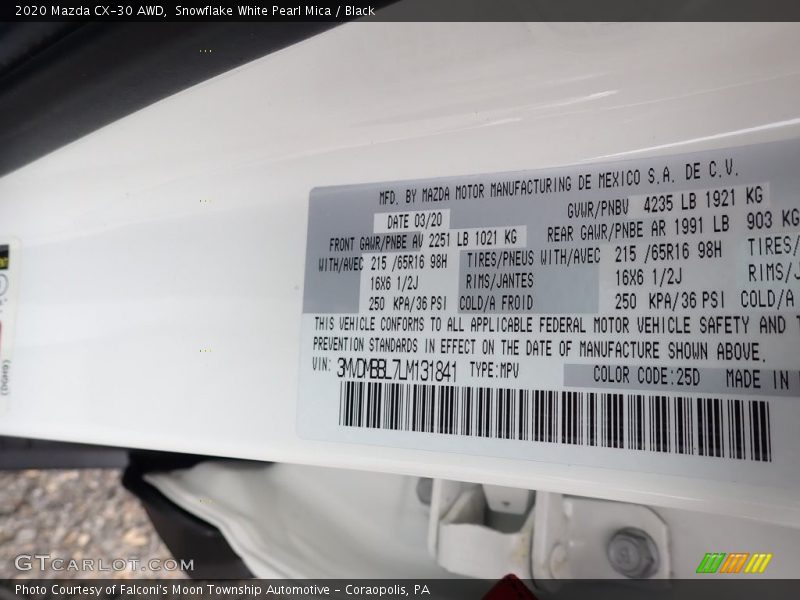2020 CX-30 AWD Snowflake White Pearl Mica Color Code 25D