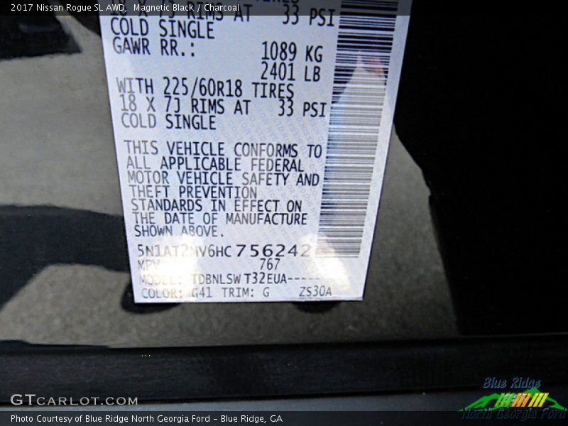 Magnetic Black / Charcoal 2017 Nissan Rogue SL AWD