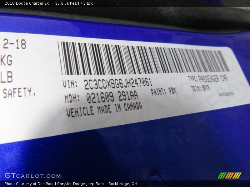 B5 Blue Pearl / Black 2018 Dodge Charger SXT