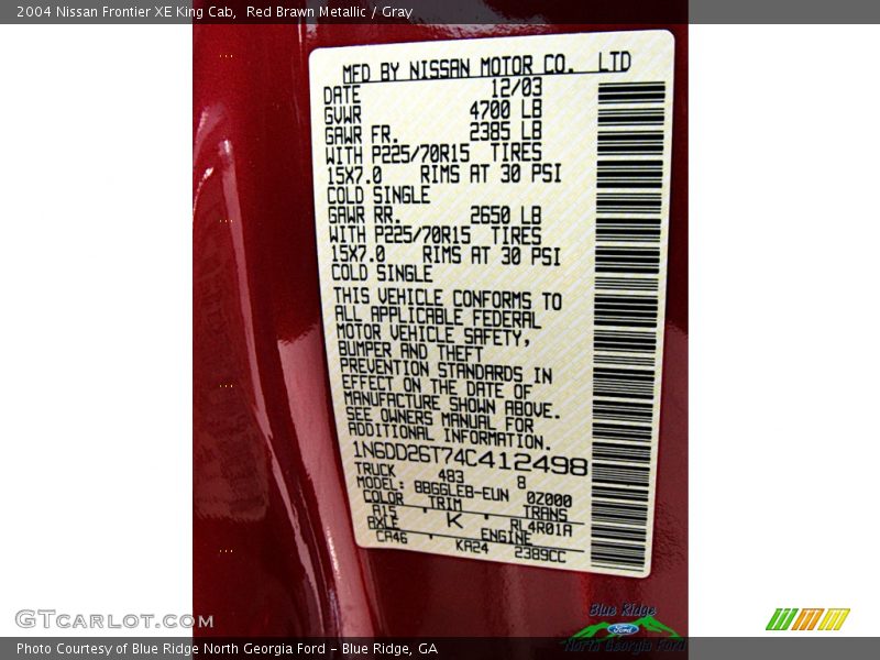 Red Brawn Metallic / Gray 2004 Nissan Frontier XE King Cab