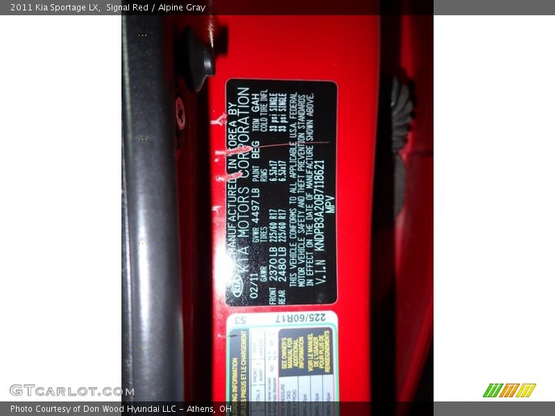 Signal Red / Alpine Gray 2011 Kia Sportage LX