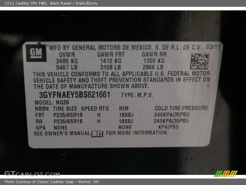 Black Raven / Shale/Ebony 2011 Cadillac SRX FWD