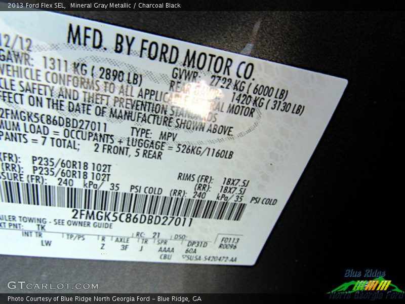 Mineral Gray Metallic / Charcoal Black 2013 Ford Flex SEL