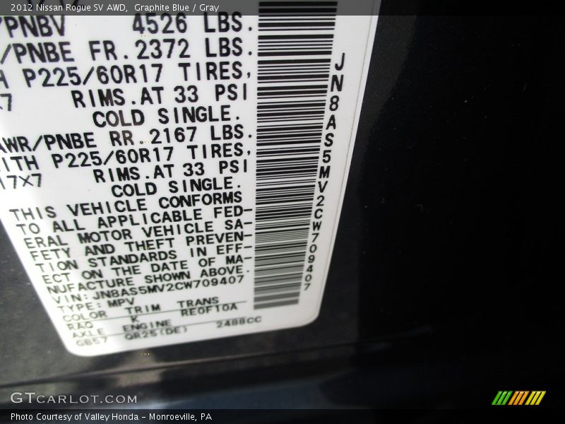 Graphite Blue / Gray 2012 Nissan Rogue SV AWD