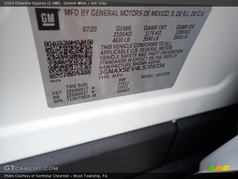 Summit White / Ash Gray 2020 Chevrolet Equinox LS AWD