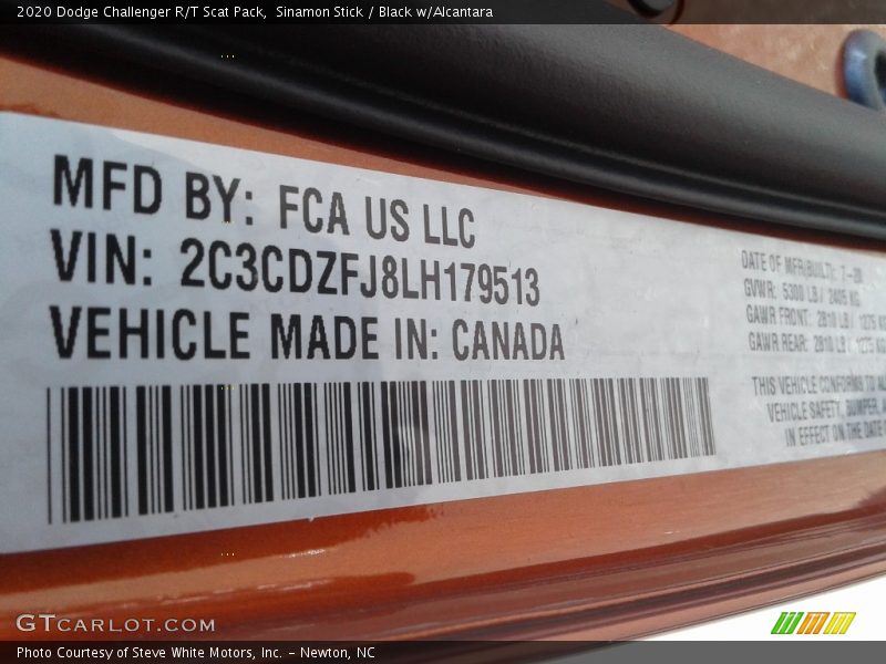 Sinamon Stick / Black w/Alcantara 2020 Dodge Challenger R/T Scat Pack