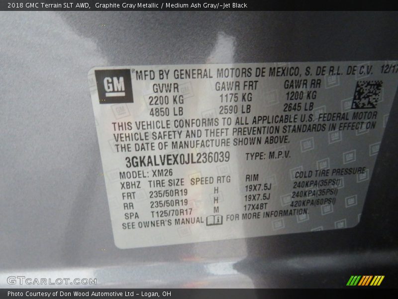 Graphite Gray Metallic / Medium Ash Gray/­Jet Black 2018 GMC Terrain SLT AWD