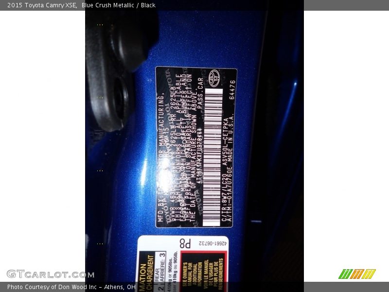 Blue Crush Metallic / Black 2015 Toyota Camry XSE