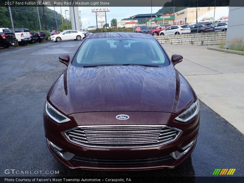 Ruby Red / Medium Light Stone 2017 Ford Fusion SE AWD