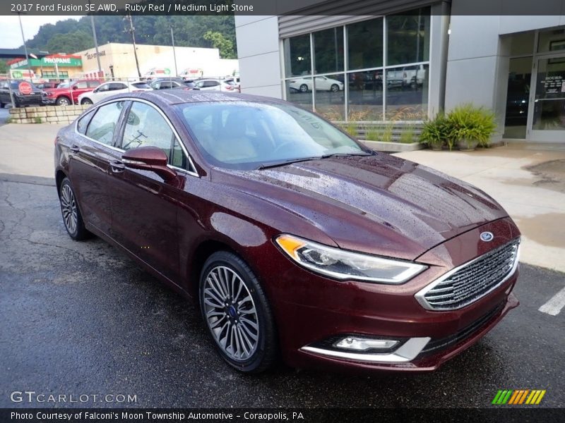 Ruby Red / Medium Light Stone 2017 Ford Fusion SE AWD