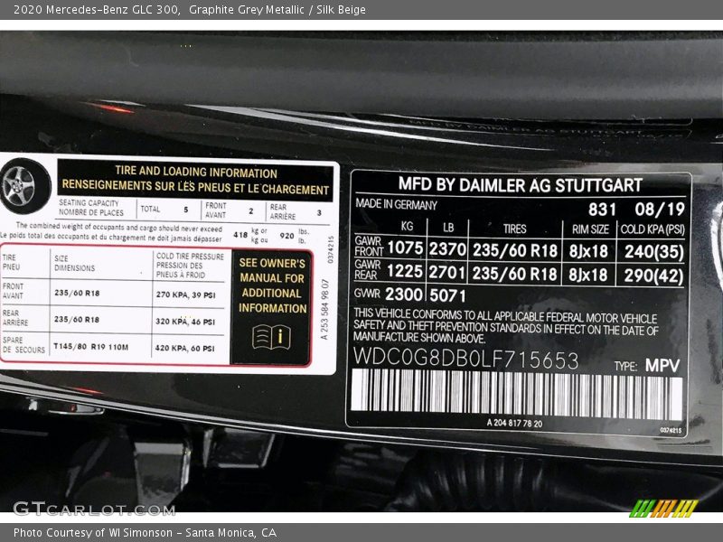 Graphite Grey Metallic / Silk Beige 2020 Mercedes-Benz GLC 300