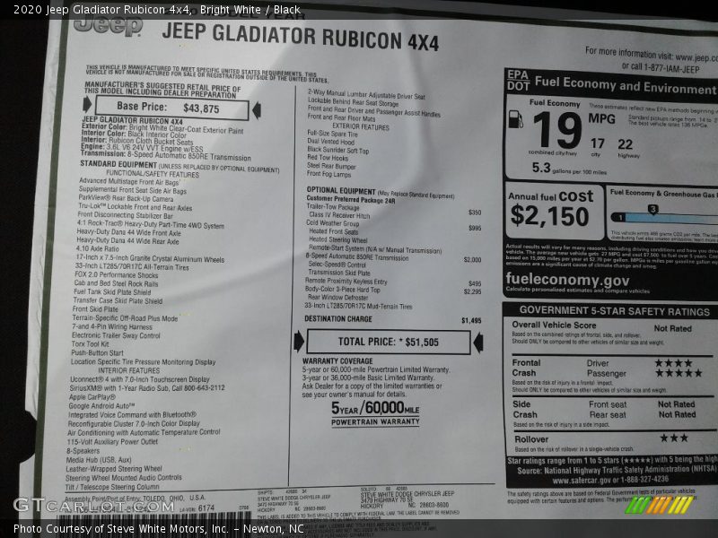 Bright White / Black 2020 Jeep Gladiator Rubicon 4x4