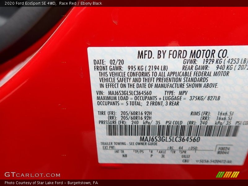 Race Red / Ebony Black 2020 Ford EcoSport SE 4WD