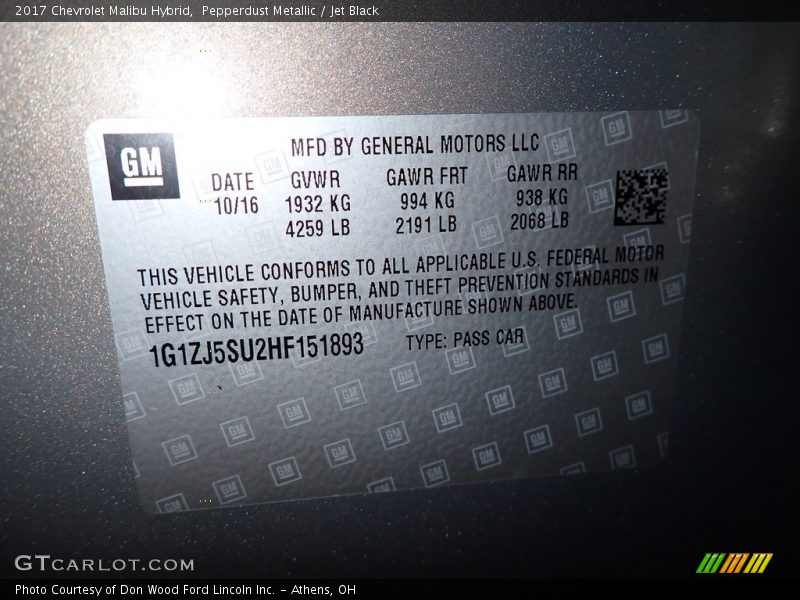 Pepperdust Metallic / Jet Black 2017 Chevrolet Malibu Hybrid