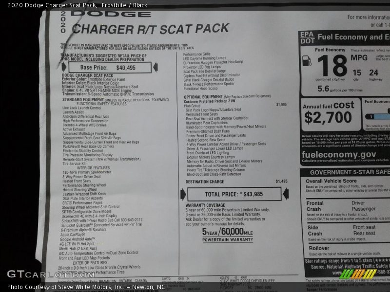 Frostbite / Black 2020 Dodge Charger Scat Pack