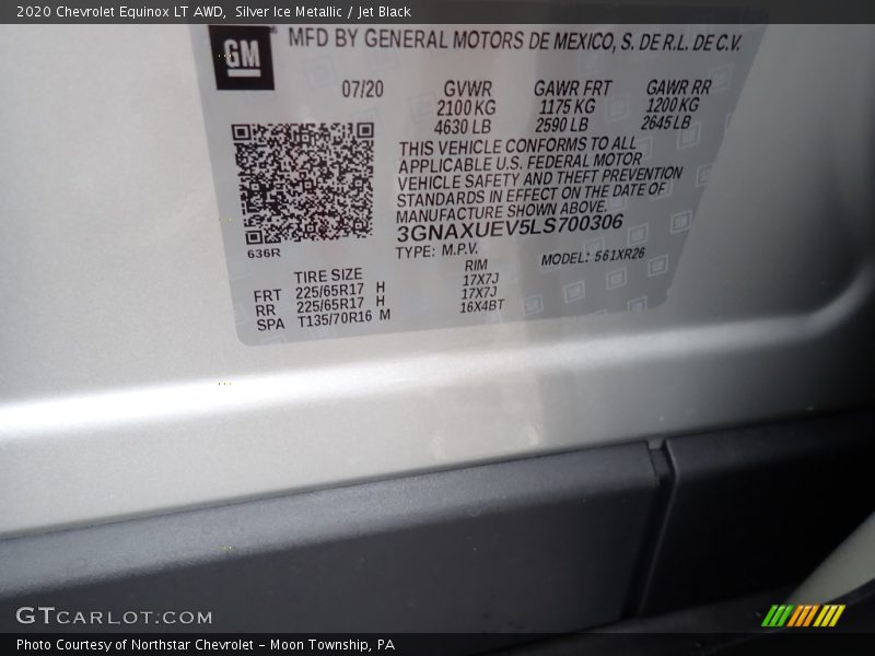 Silver Ice Metallic / Jet Black 2020 Chevrolet Equinox LT AWD