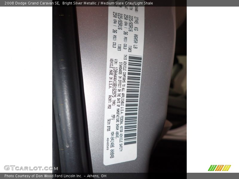 Bright Silver Metallic / Medium Slate Gray/Light Shale 2008 Dodge Grand Caravan SE