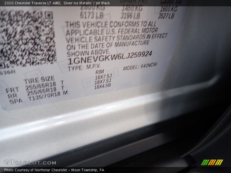Silver Ice Metallic / Jet Black 2020 Chevrolet Traverse LT AWD