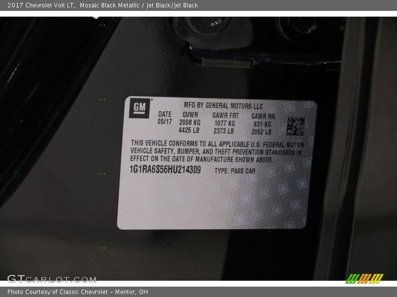 Mosaic Black Metallic / Jet Black/Jet Black 2017 Chevrolet Volt LT