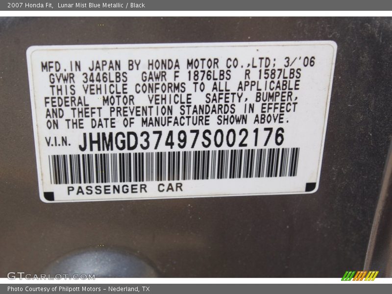 Lunar Mist Blue Metallic / Black 2007 Honda Fit