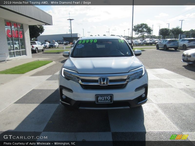 White Diamond Pearl / Beige 2019 Honda Pilot Touring AWD