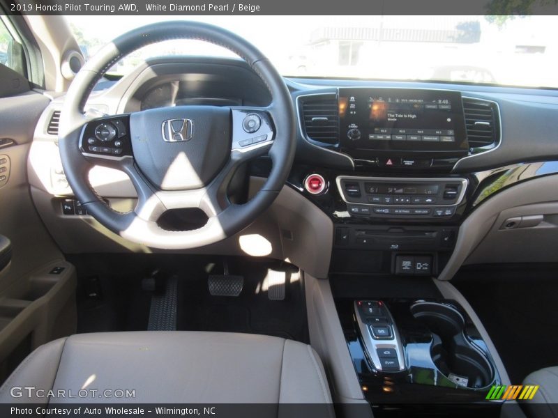 White Diamond Pearl / Beige 2019 Honda Pilot Touring AWD