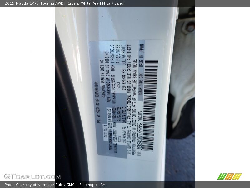 Crystal White Pearl Mica / Sand 2015 Mazda CX-5 Touring AWD