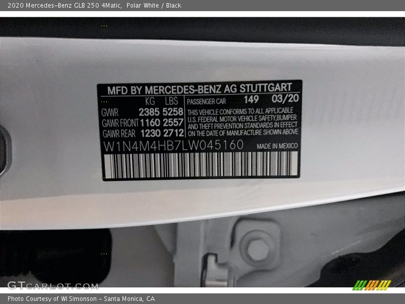 Polar White / Black 2020 Mercedes-Benz GLB 250 4Matic
